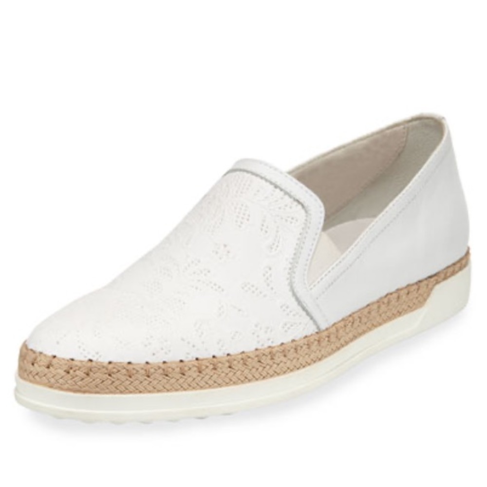 Tod’s White Floral Laser-Cut Leather Sneaker